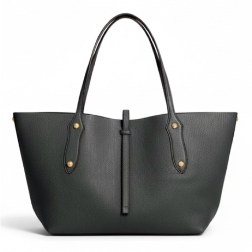 Annabel Ingall Gray Leather Tote Bag structured Shoulder Bag - Picture 5 of 11